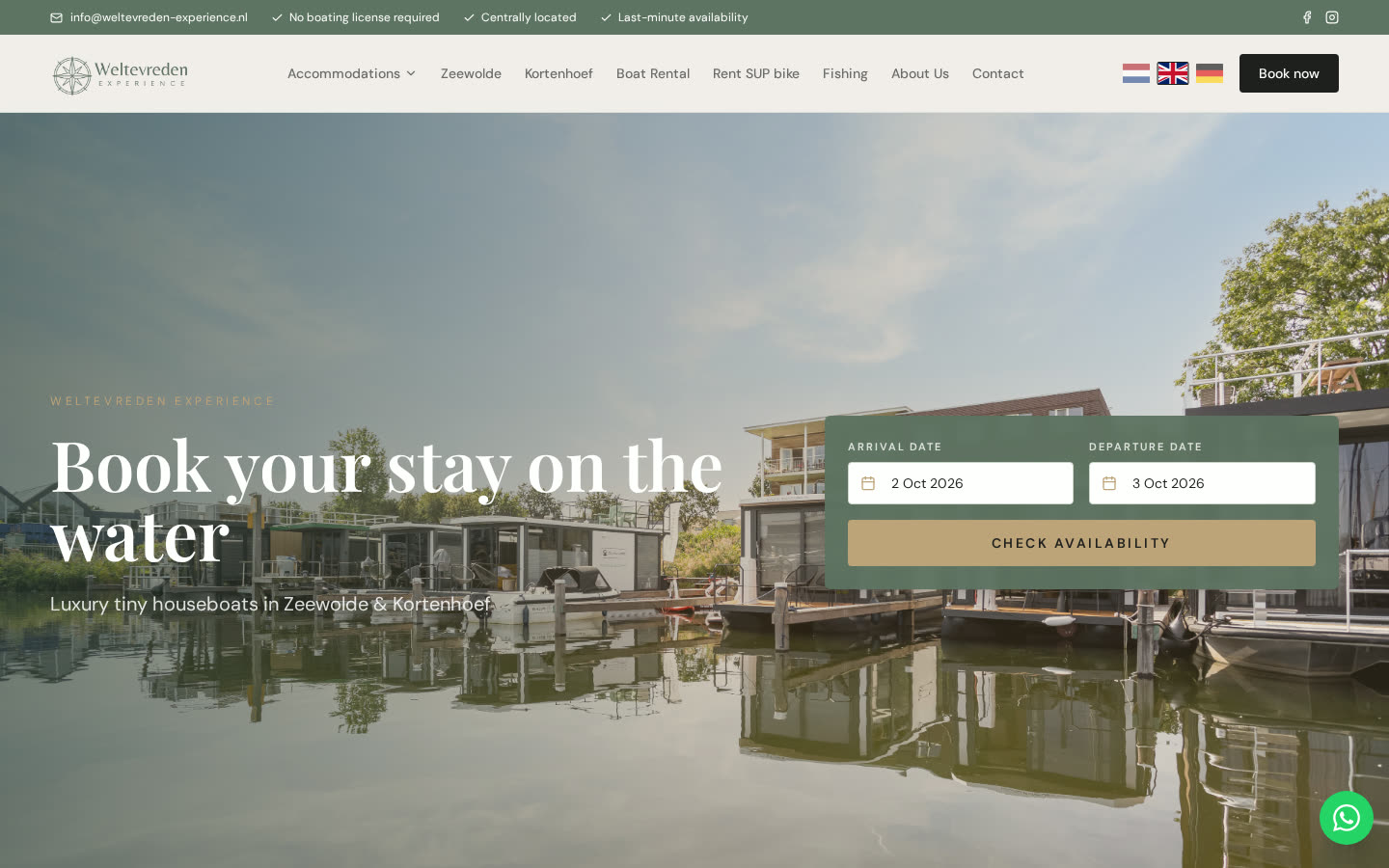 Website van Weltevreden Experience in een laptopscherm