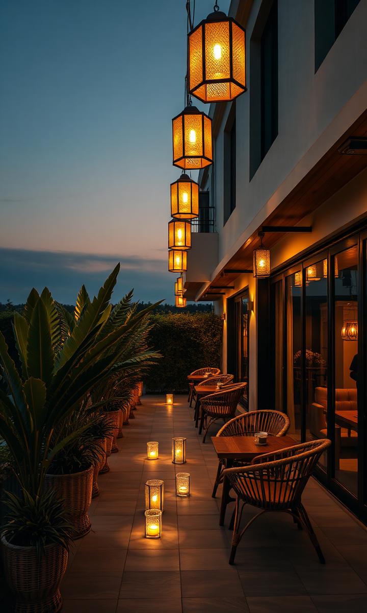 Entree van een boutique hotel in de avond